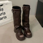 Damen kniehohe Plateau-Stiefel mit rutschfester Sohle