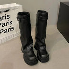 Damen kniehohe Plateau-Stiefel mit rutschfester Sohle