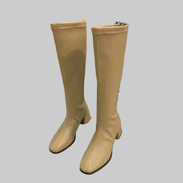 Damen kniehohe Stiefel mit Blockabsatz, elegantem Schnitt und vielseitigem Design