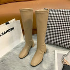 Damen kniehohe Stiefel mit Blockabsatz, elegantem Schnitt und vielseitigem Design