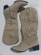 Damen Kniehohe Westernstiefel mit Nieten – Cowboystiefel mit spitzer Zehenpartie, Herbst Winter