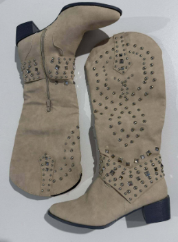 Damen Kniehohe Westernstiefel mit Nieten – Cowboystiefel mit spitzer Zehenpartie, Herbst Winter