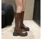 Damen kniehohe Stiefel mit verstellbaren Schnallen