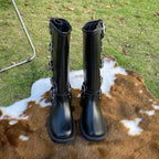 Damen kniehohe Stiefel mit verstellbaren Schnallen