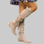 Damen kniehohe flache Stiefel mit Seitenreißverschluss