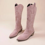 Damen kniehohe Cowboystiefel mit gestickten Details und bequemer Passform