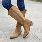 Damen kniehohe Cowboystiefel mit gestickten Details und bequemer Passform