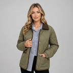 Damen Steppjacke mit Rautensteppung und Kontrastkragen – Leichte Übergangsjacke mit Taschen, Herbst Winter
