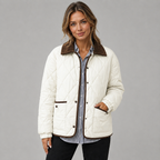 Damen Steppjacke mit Rautensteppung und Kontrastkragen – Leichte Übergangsjacke mit Taschen, Herbst Winter