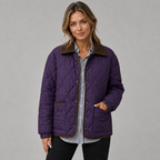 Damen Steppjacke mit Rautensteppung und Kontrastkragen – Leichte Übergangsjacke mit Taschen, Herbst Winter