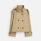 Damen kurze Trenchjacke mit hohem Kragen und Gürtel