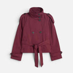 Damen kurze Trenchjacke mit hohem Kragen und Gürtel