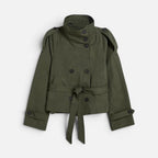 Damen kurze Trenchjacke mit hohem Kragen und Gürtel