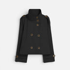 Damen kurze Trenchjacke mit hohem Kragen und Gürtel
