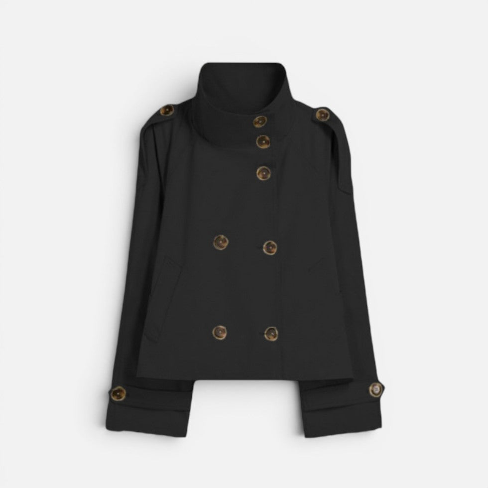 Damen kurze Trenchjacke mit hohem Kragen und Gürtel