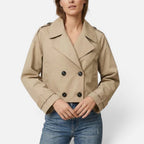 Damen kurze Trenchjacke mit zweireihigem Knopfverschluss
