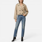 Damen kurze Trenchjacke mit zweireihigem Knopfverschluss