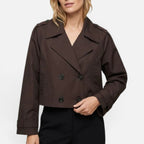 Damen kurze Trenchjacke mit zweireihigem Knopfverschluss