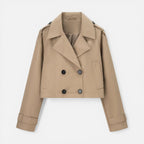 Damen kurze Trenchjacke mit zweireihigem Verschluss und strukturiertem Kragen