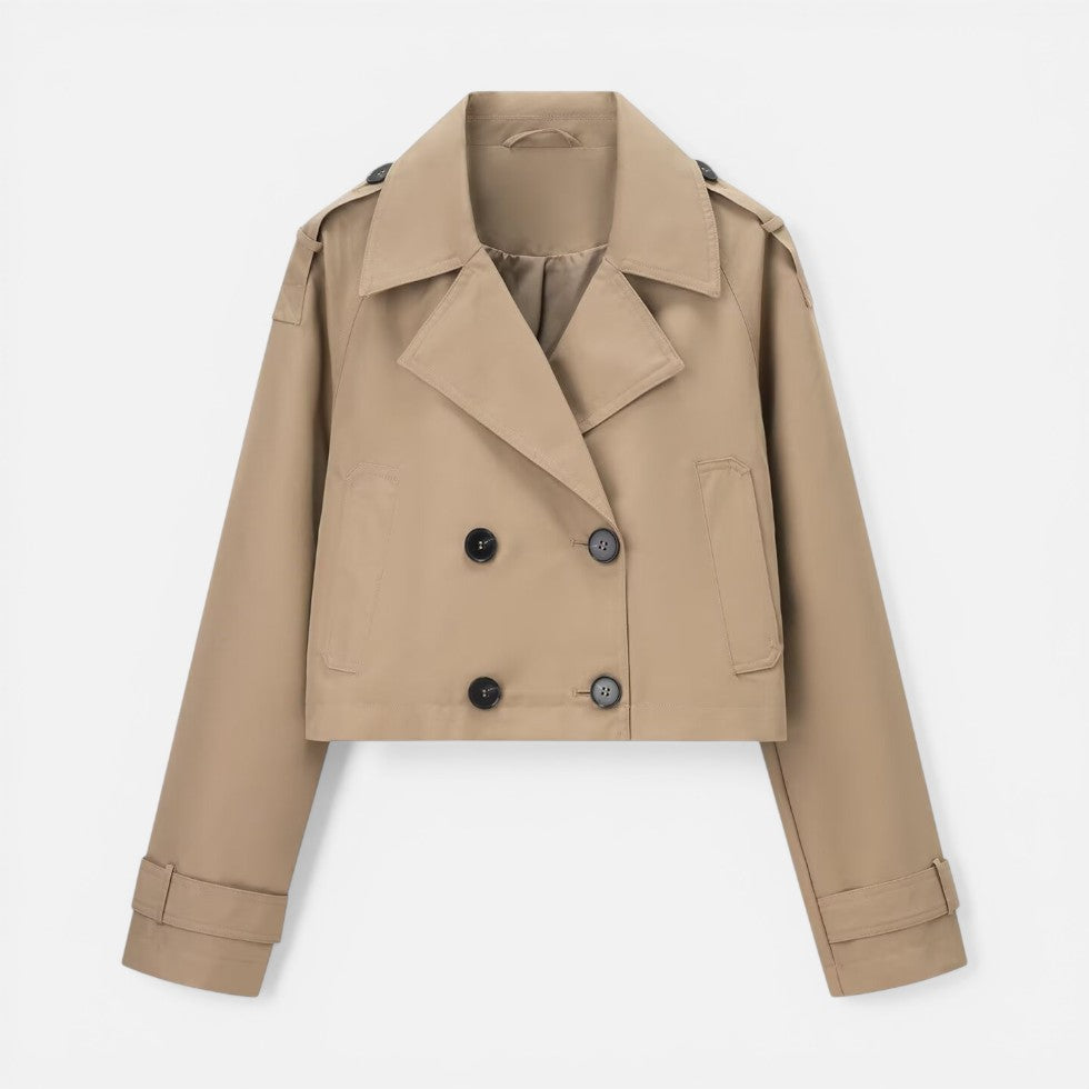 Damen kurze Trenchjacke mit zweireihigem Verschluss und strukturiertem Kragen