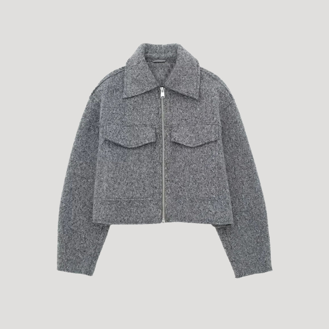 Damen kurze Winterjacke mit Frontreißverschluss
