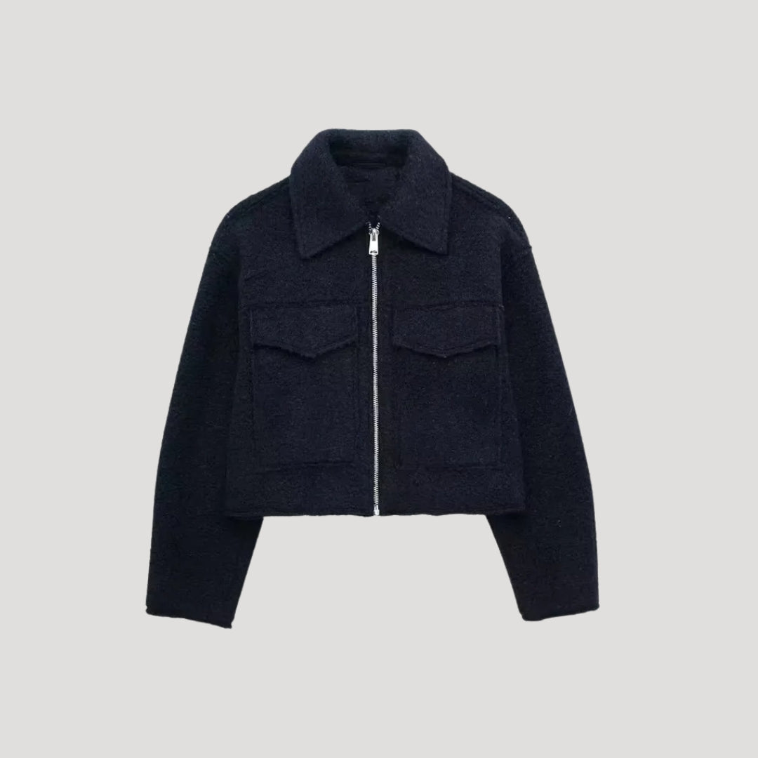 Damen kurze Winterjacke mit Frontreißverschluss