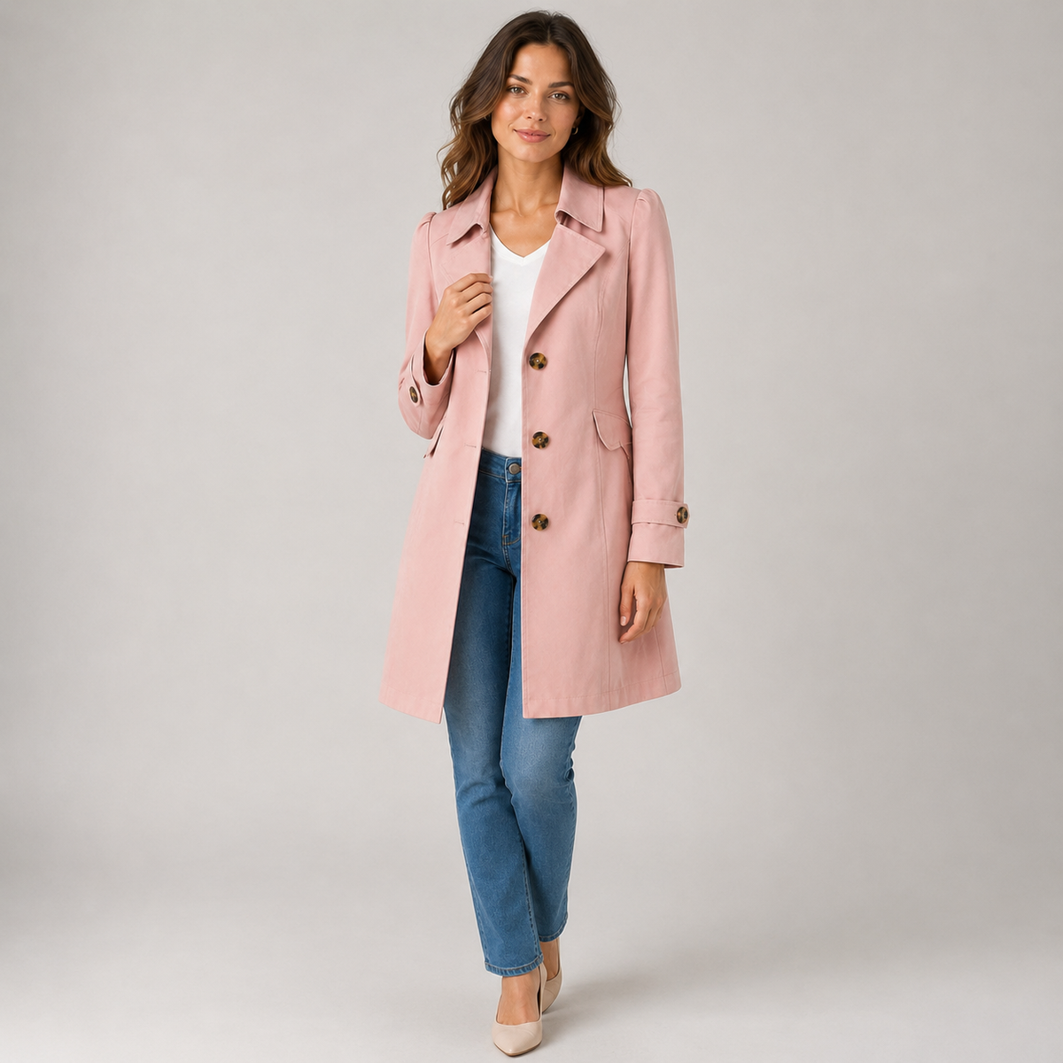 Damen Kurzer Trenchcoat – Taillierter Übergangsmantel mit Knopfleiste, Herbst