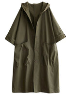 Damen langer Oversized-Kapuzen-Trenchcoat mit wasserabweisendem Material und aufgesetzten Taschen