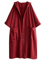 Damen langer Oversized-Kapuzen-Trenchcoat mit wasserabweisendem Material und aufgesetzten Taschen