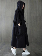 Damen langer Oversized-Kapuzen-Trenchcoat mit wasserabweisendem Material und aufgesetzten Taschen
