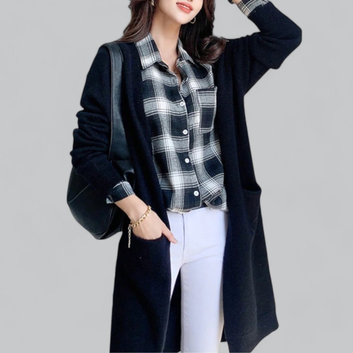 Damen langer Oversized-Kaschmir-Cardigan mit offener Vorderseite