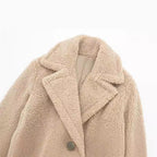 Damen langer Teddy Mantel mit Reverskragen und zweireihigem Knopfverschluss