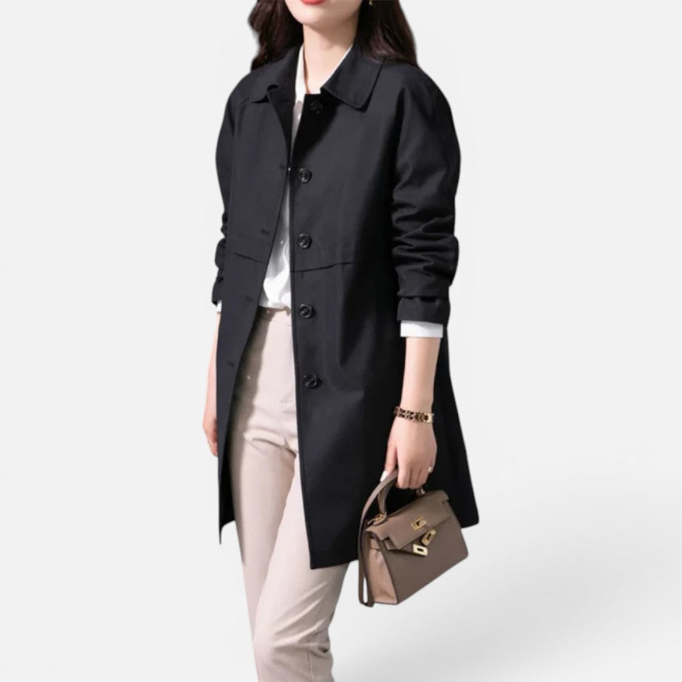 Damen langer Trenchcoat mit Knopfverschluss und tailliertem Schnitt