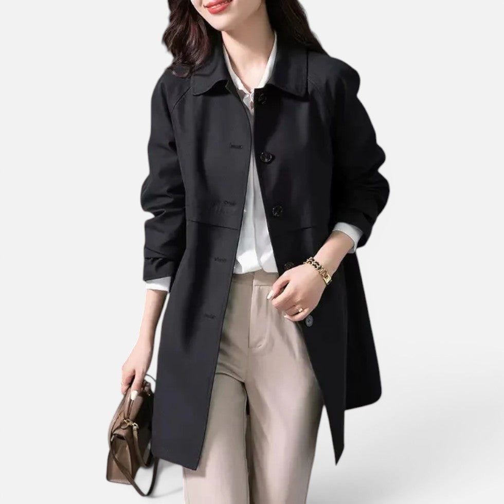 Damen langer Trenchcoat mit Knopfverschluss und tailliertem Schnitt