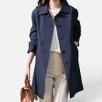 Damen langer Trenchcoat mit Knopfverschluss und tailliertem Schnitt