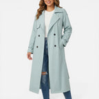Damen langer Trenchcoat mit zweireihigem Knopfverschluss