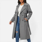 Damen langer Trenchcoat mit zweireihigem Knopfverschluss