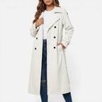 Damen langer Trenchcoat mit zweireihigem Knopfverschluss
