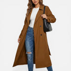 Damen langer Trenchcoat mit zweireihigem Knopfverschluss