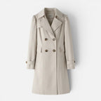 Damen langer Trenchcoat mit zweireihigem Knopfverschluss und weitem Revers