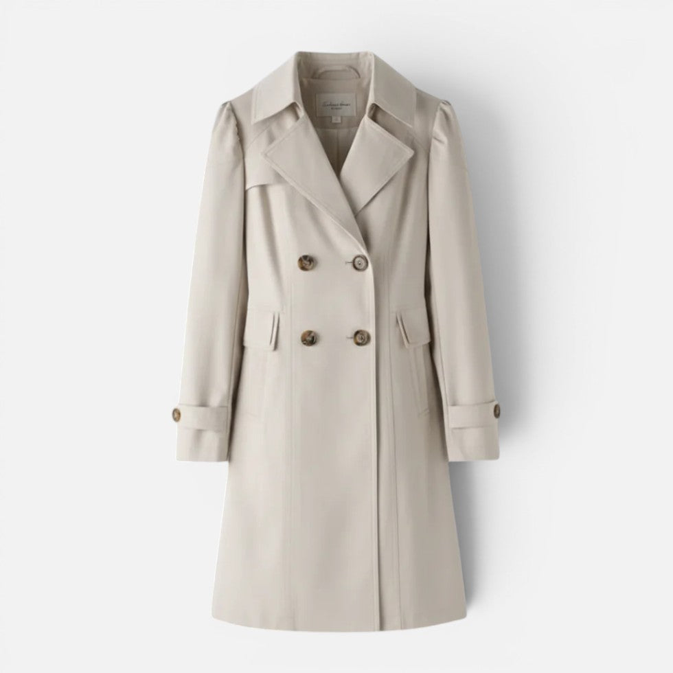 Damen langer Trenchcoat mit zweireihigem Knopfverschluss und weitem Revers