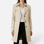 Damen langer Trenchcoat mit zweireihigem Knopfverschluss und weitem Revers