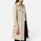 Damen langer Trenchcoat mit zweireihigem Knopfverschluss und weitem Revers