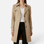 Damen langer Trenchcoat mit zweireihigem Knopfverschluss und weitem Revers