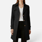 Damen langer Trenchcoat mit zweireihigem Knopfverschluss und weitem Revers