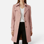 Damen langer Trenchcoat mit zweireihigem Knopfverschluss und weitem Revers