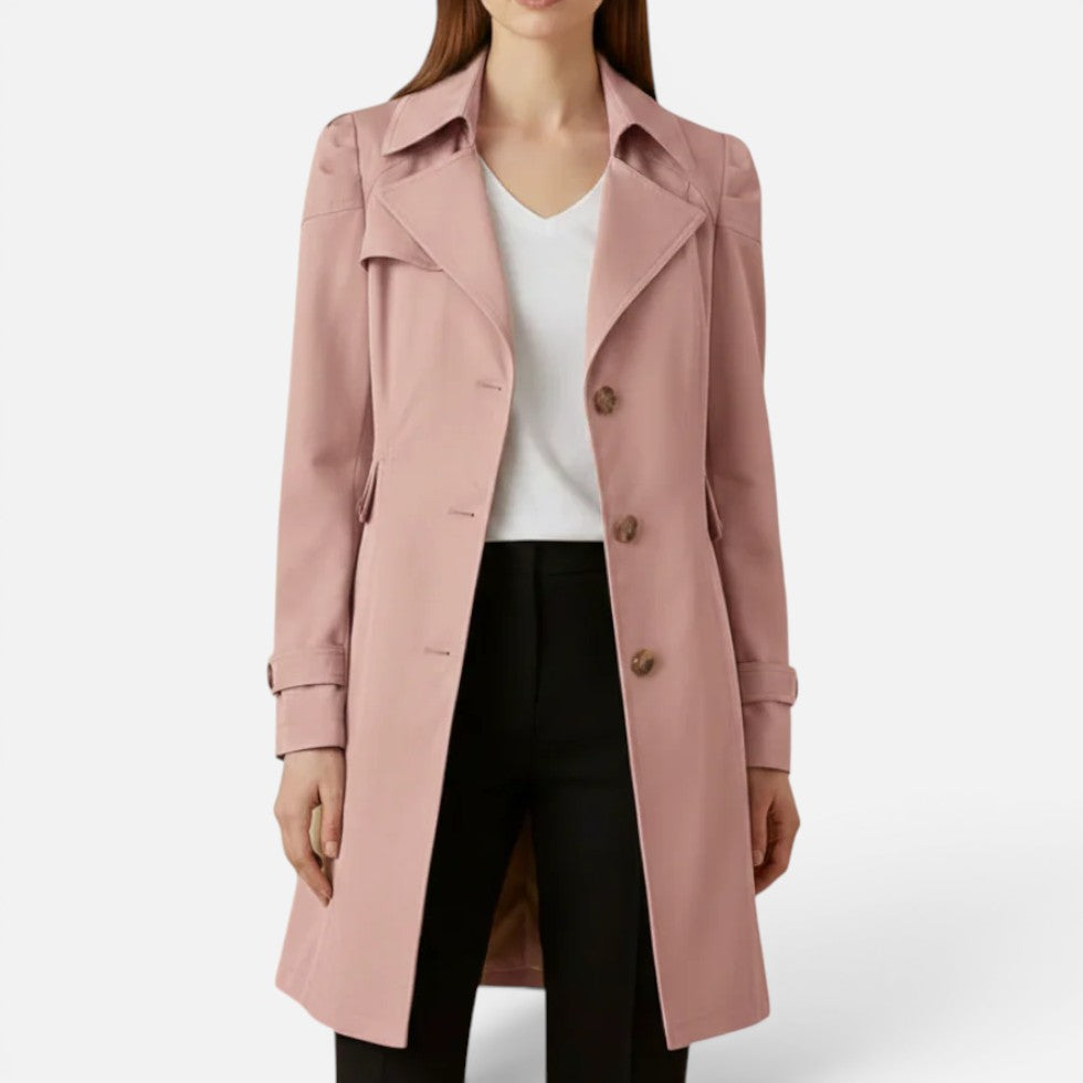 Damen langer Trenchcoat mit zweireihigem Knopfverschluss und weitem Revers