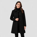 Damen Wollmantel Knielang – Eleganter Wintermantel aus Wollmischung mit Knopfleiste