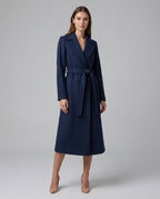 Damen langer Wollmix-Trenchcoat mit Reverskragen und Bindegürtel