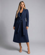 Damen langer Wollmix-Trenchcoat mit Reverskragen und Bindegürtel